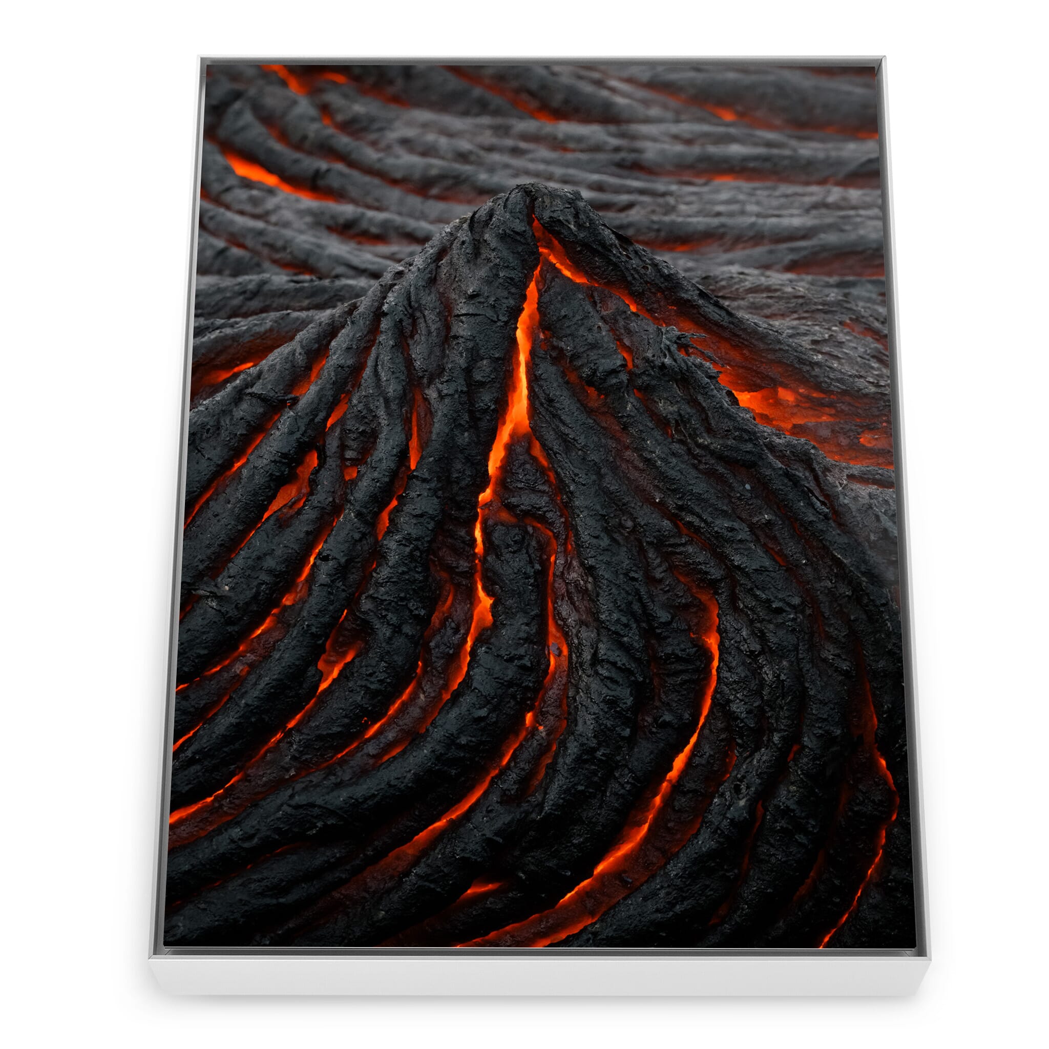 Framed photo print of raw and sculptural lava formations in Iceland