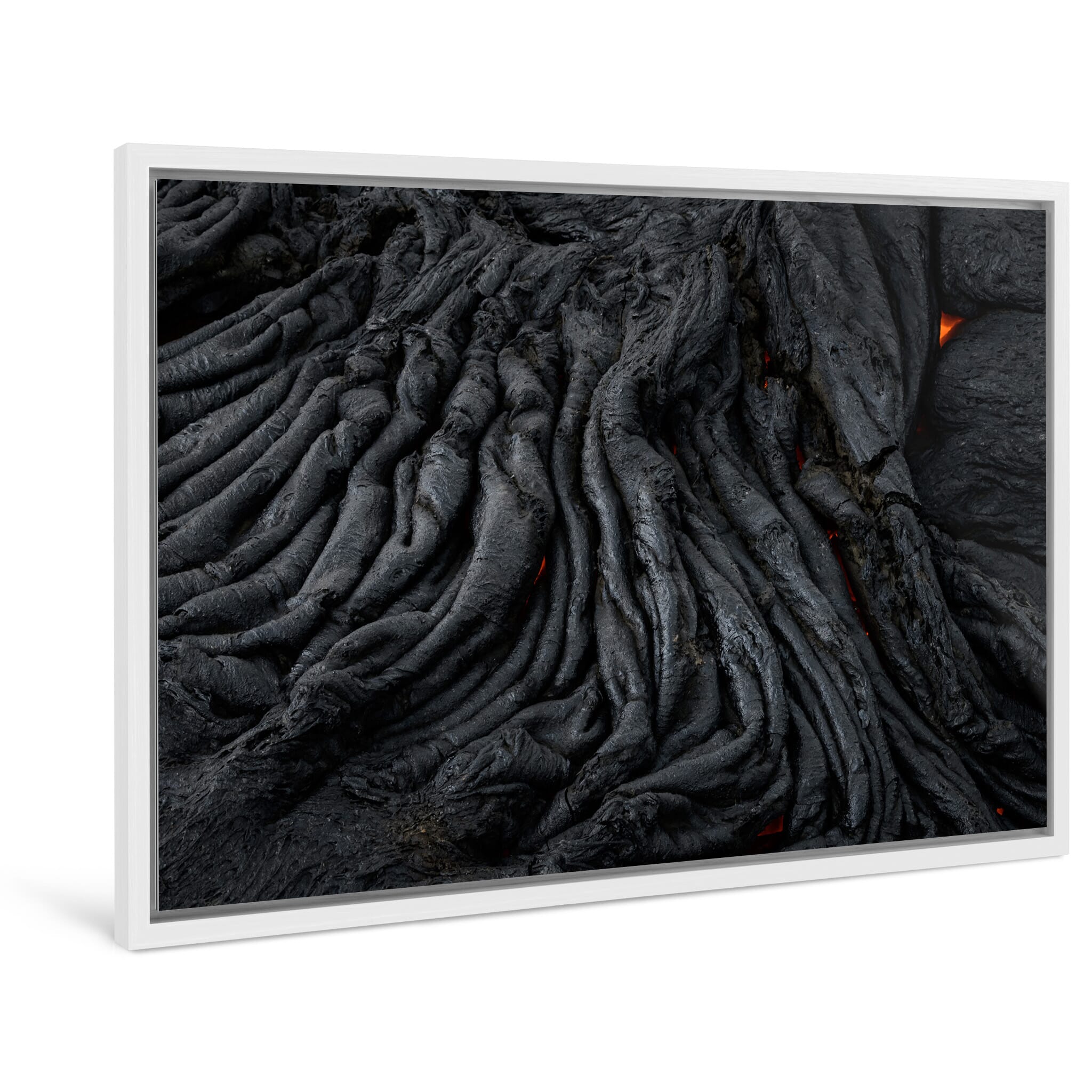Framed photo print of solidified volcanic rock from Fagradalsfjall eruption