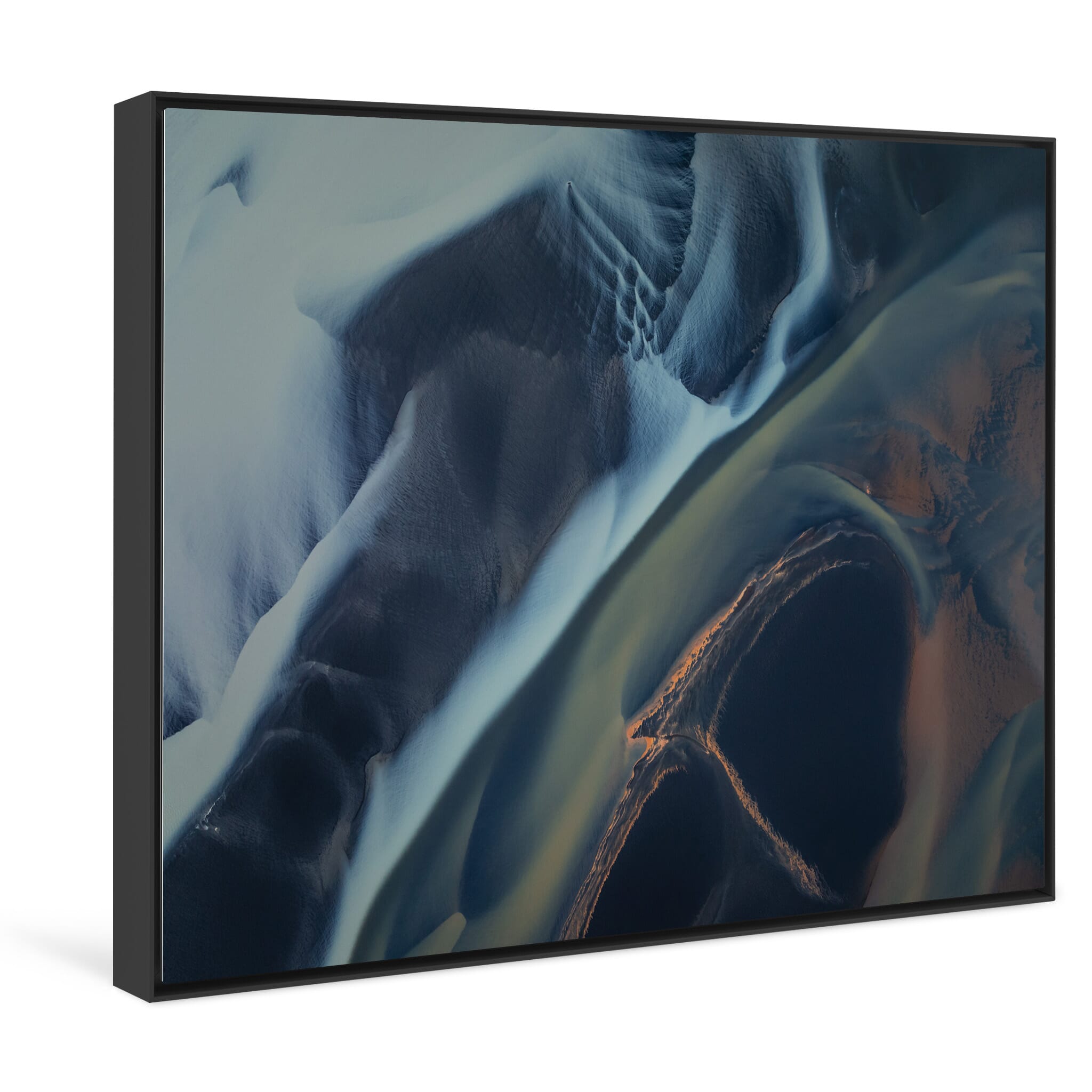 Framed photo print of dynamic river formations shaped by volcanic erosion