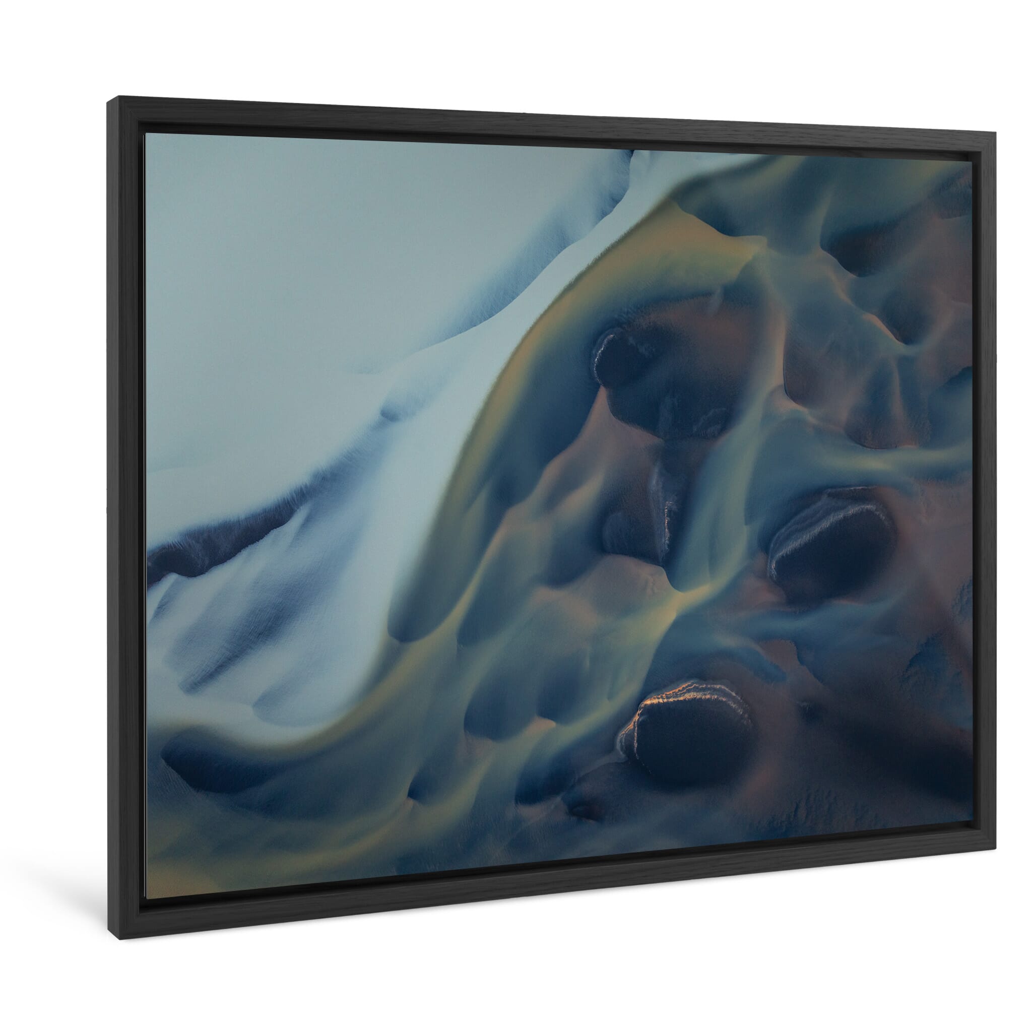 Framed photo print of abstract textures in sediment-rich glacial flow