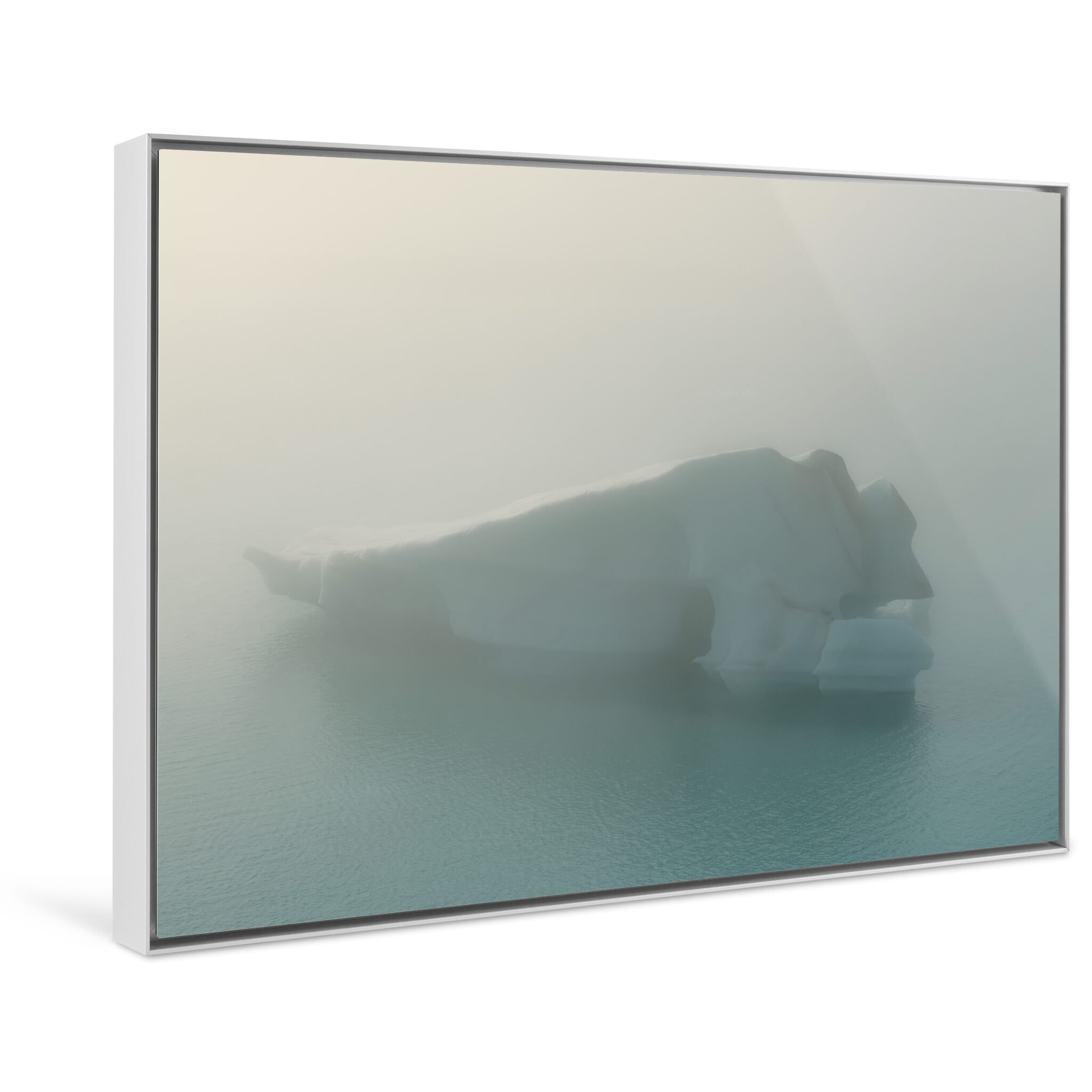 Framed photo print of minimalist glacial scene shaped by light and stillness