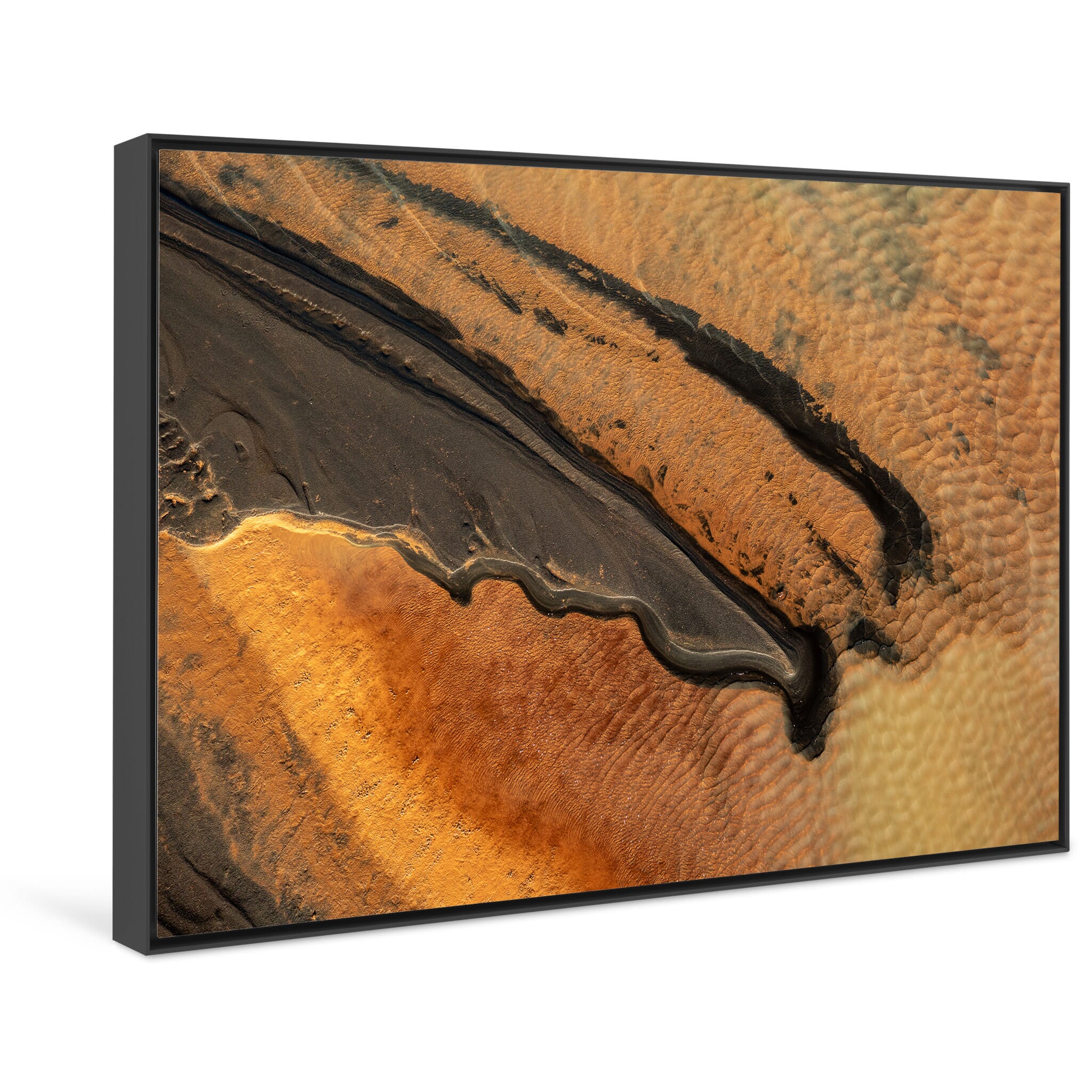 Framed photo print of geothermal meltwater rivers with bright yellow sulfur deposits