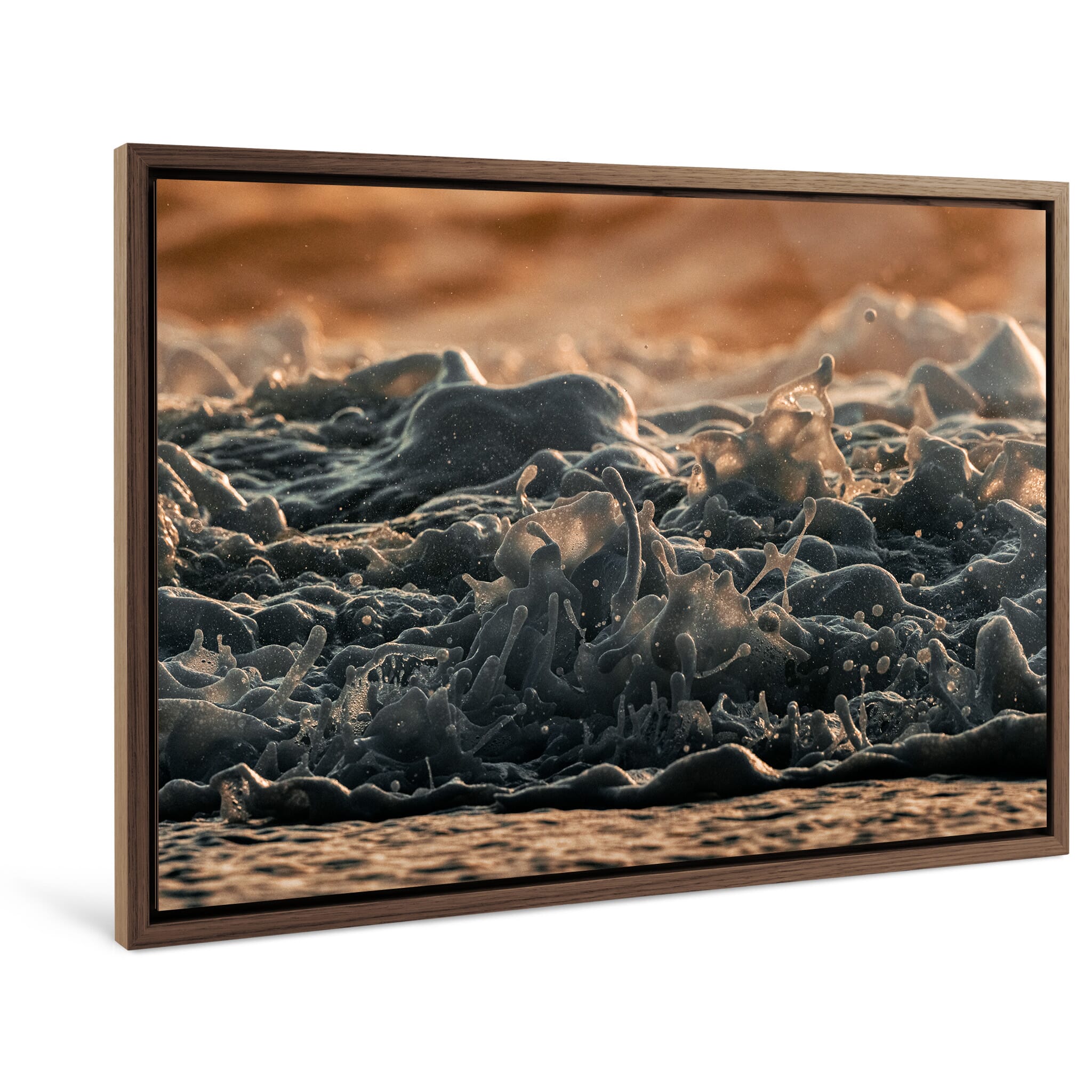Framed photo print of closeup wave details capturing sea foam textures