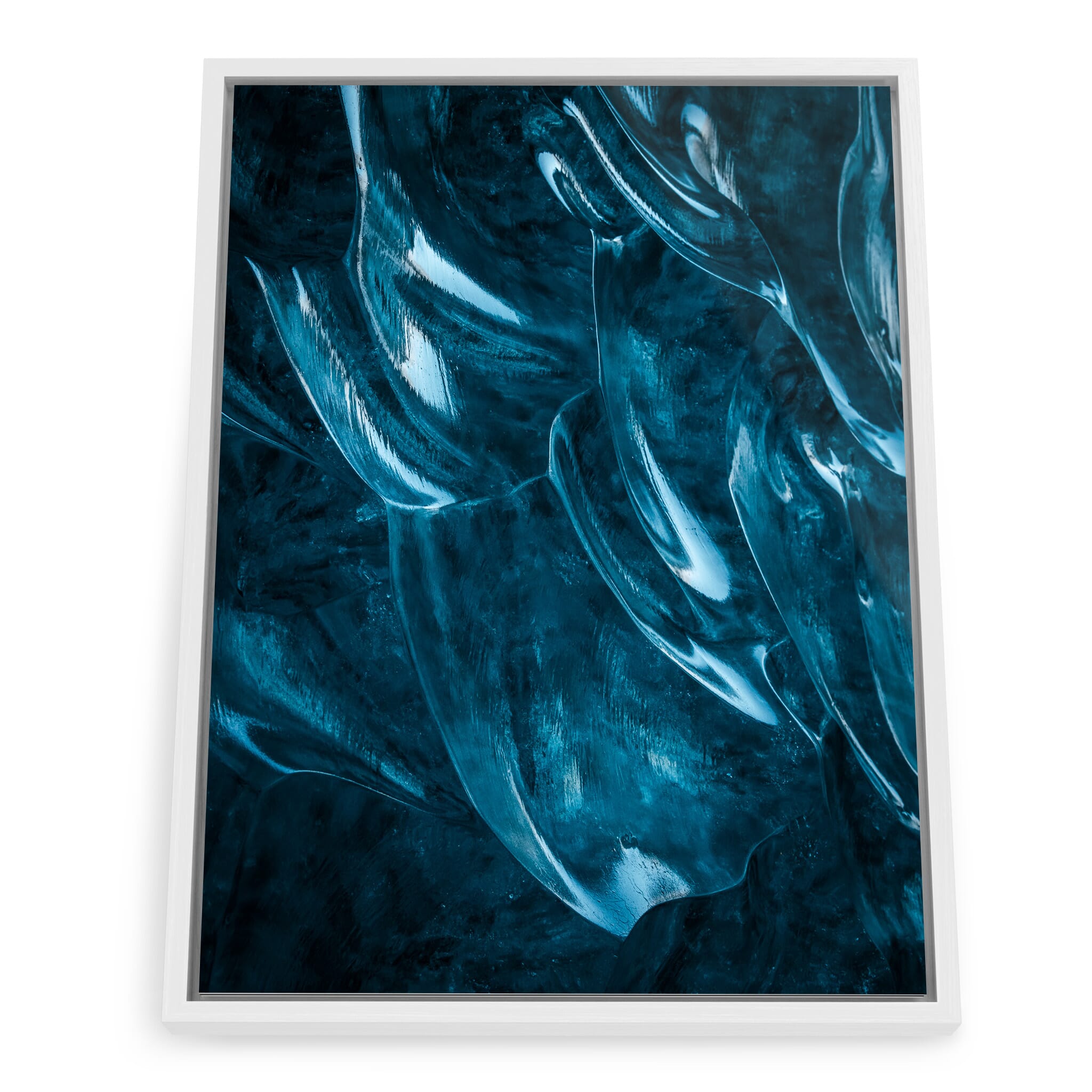 Framed photo print of compressed ice layers and crystal-clear surfaces