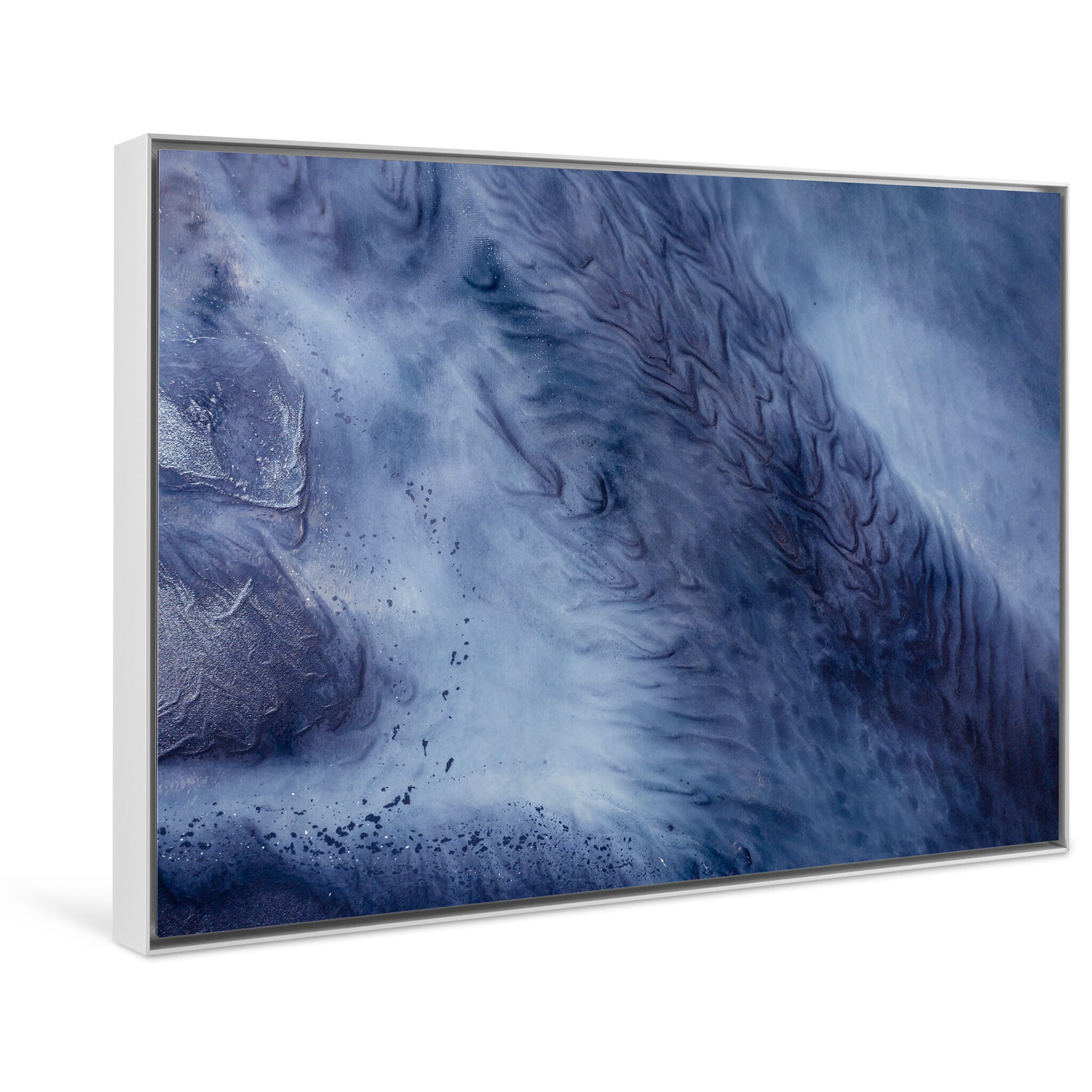 Framed photo print of glacial sediment-laden water capturing the interplay of tide and color