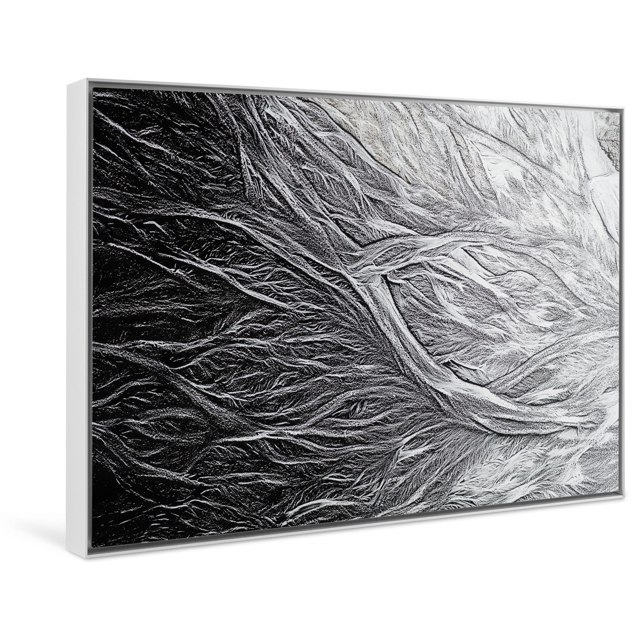 Framed photo print of transitional landscape shaped by snowmelt and seasonal change