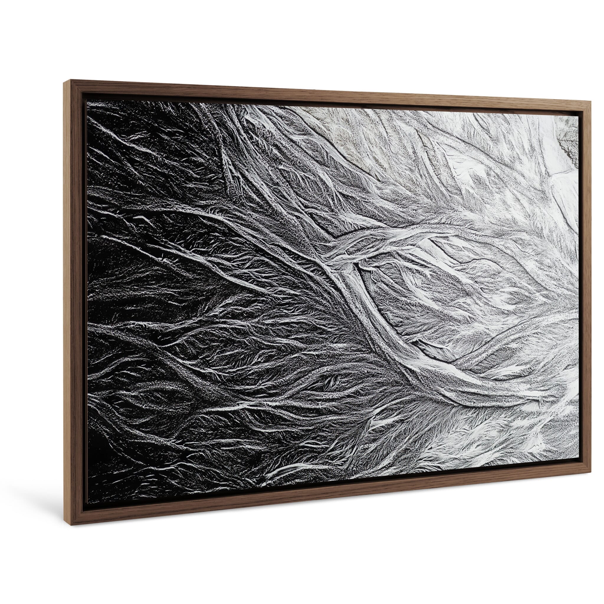 Framed photo print of ephemeral highland textures created by sediment, snow, and wind