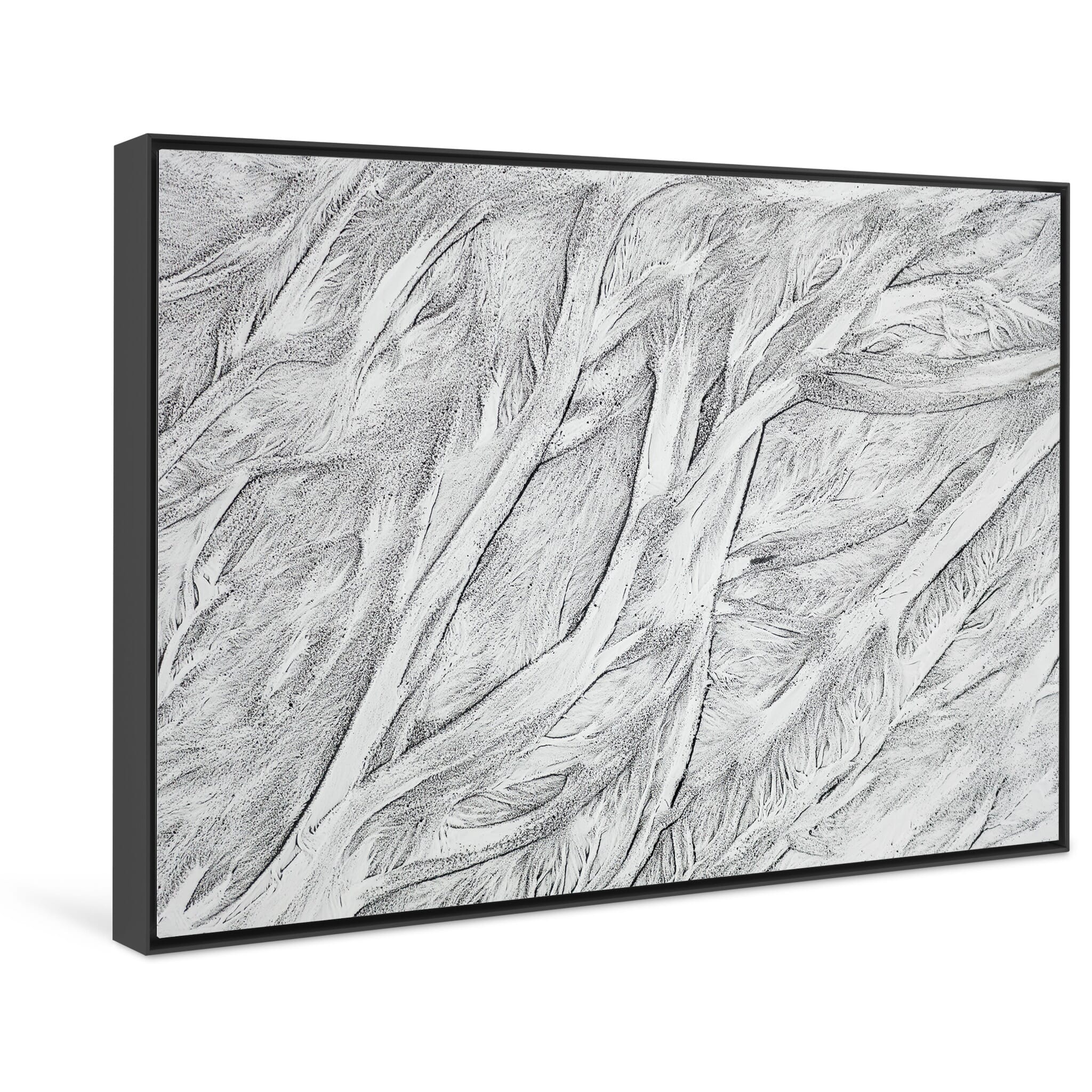 Framed photo print of natural surface formations resembling ink-drawn sketches