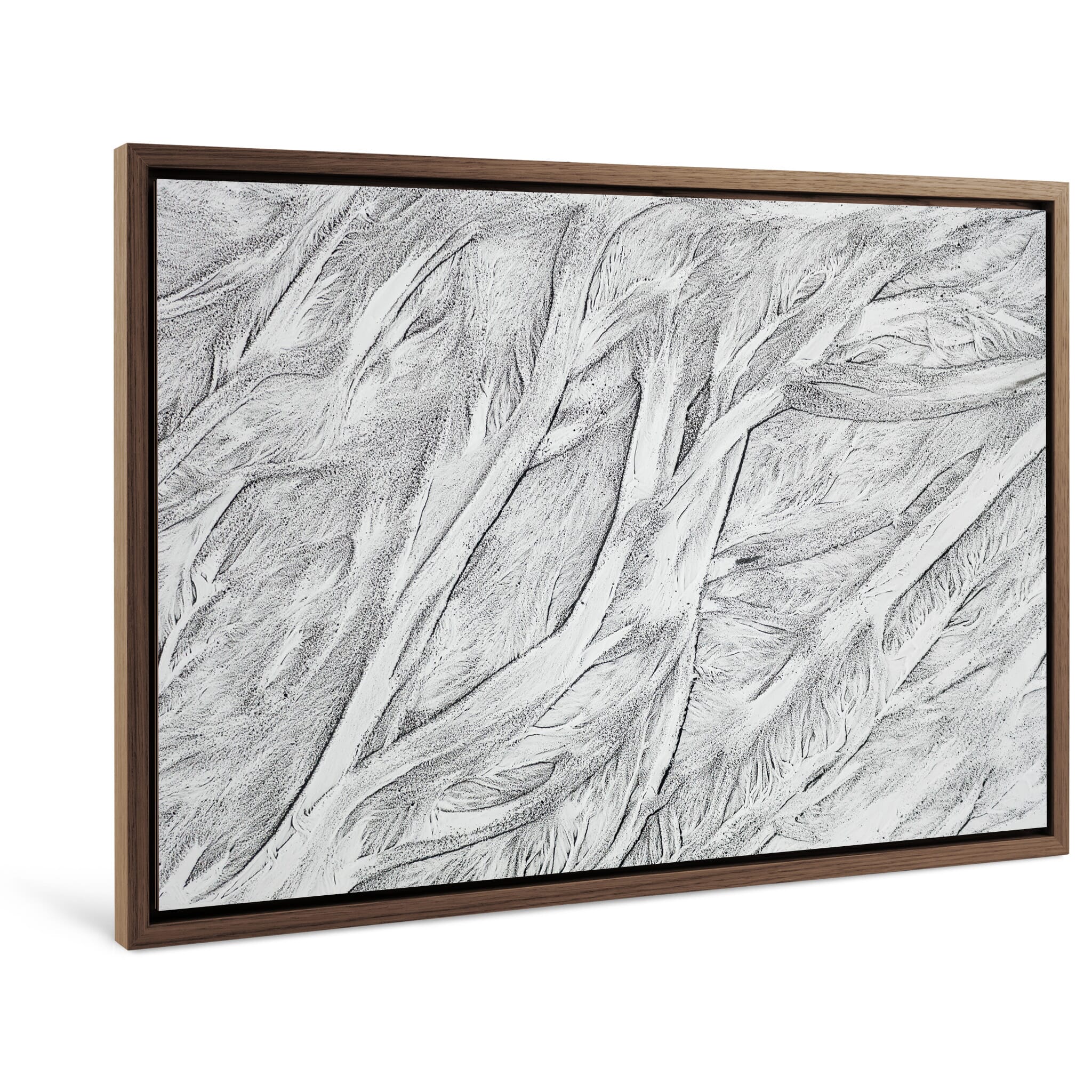 Framed photo print of ephemeral highland textures created by sediment, snow, and wind