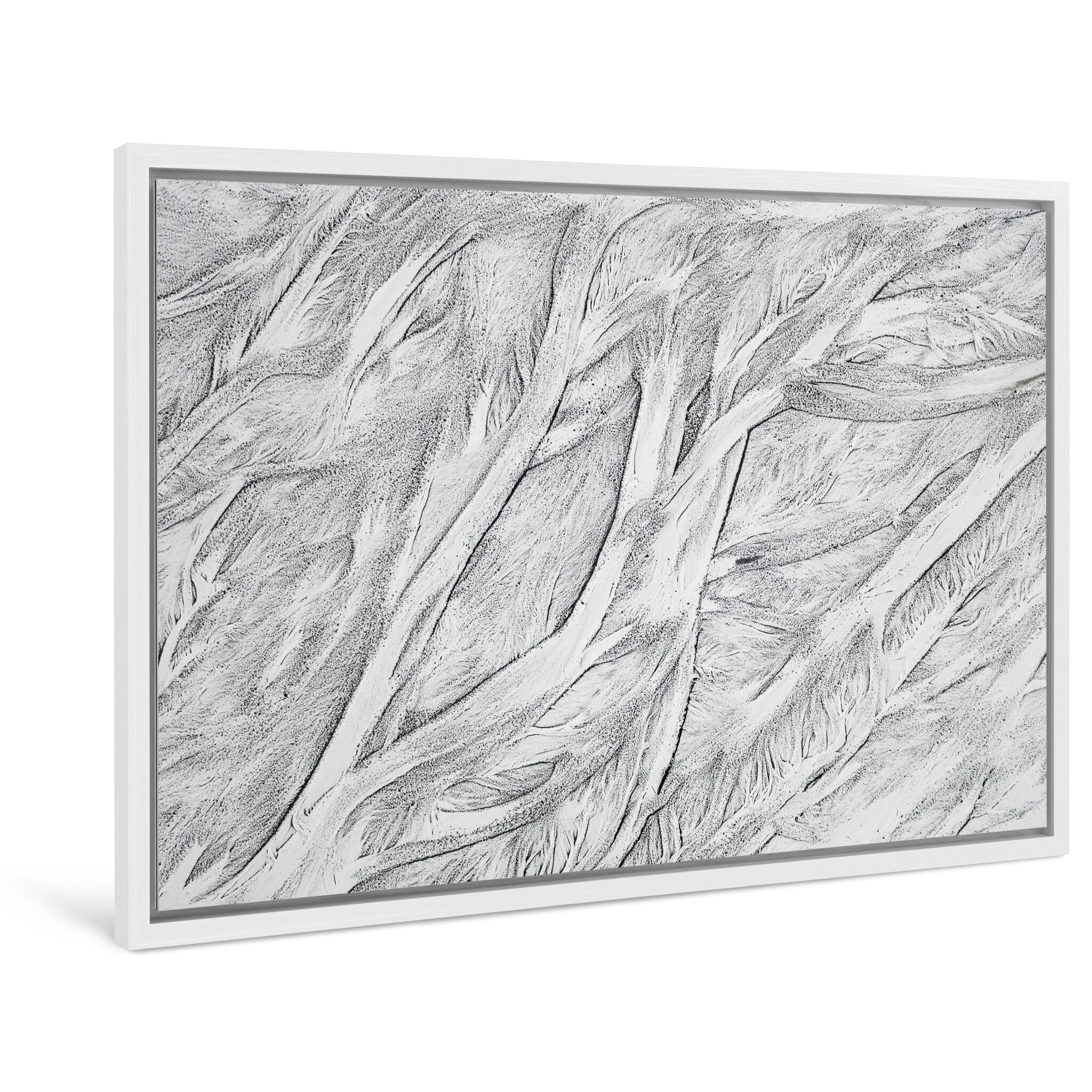 Framed photo print of shallow snow-lined channels with natural contrast and minimal forms