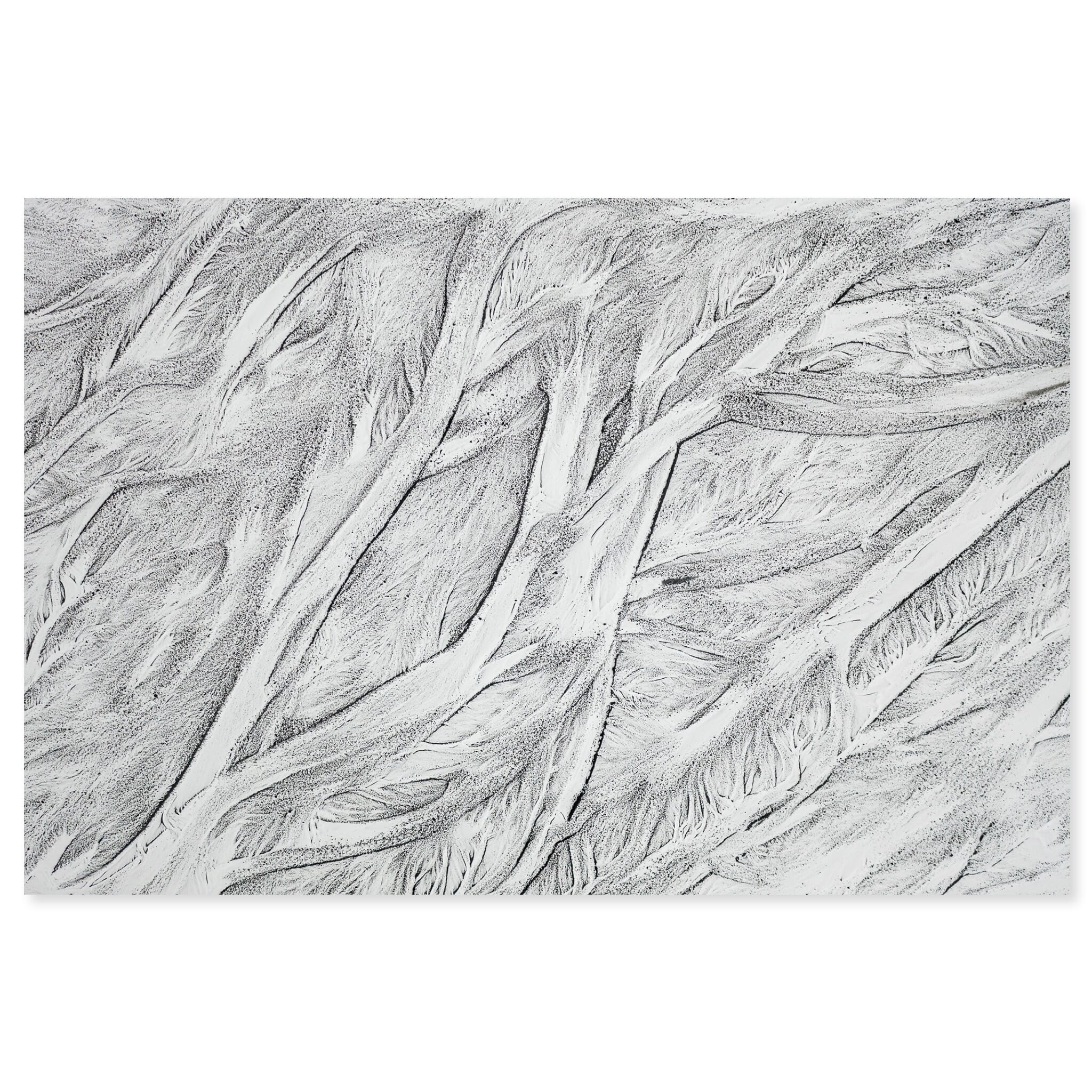Fine art print of aerial view in Icelandic highlands with snow-filled glacial river channels