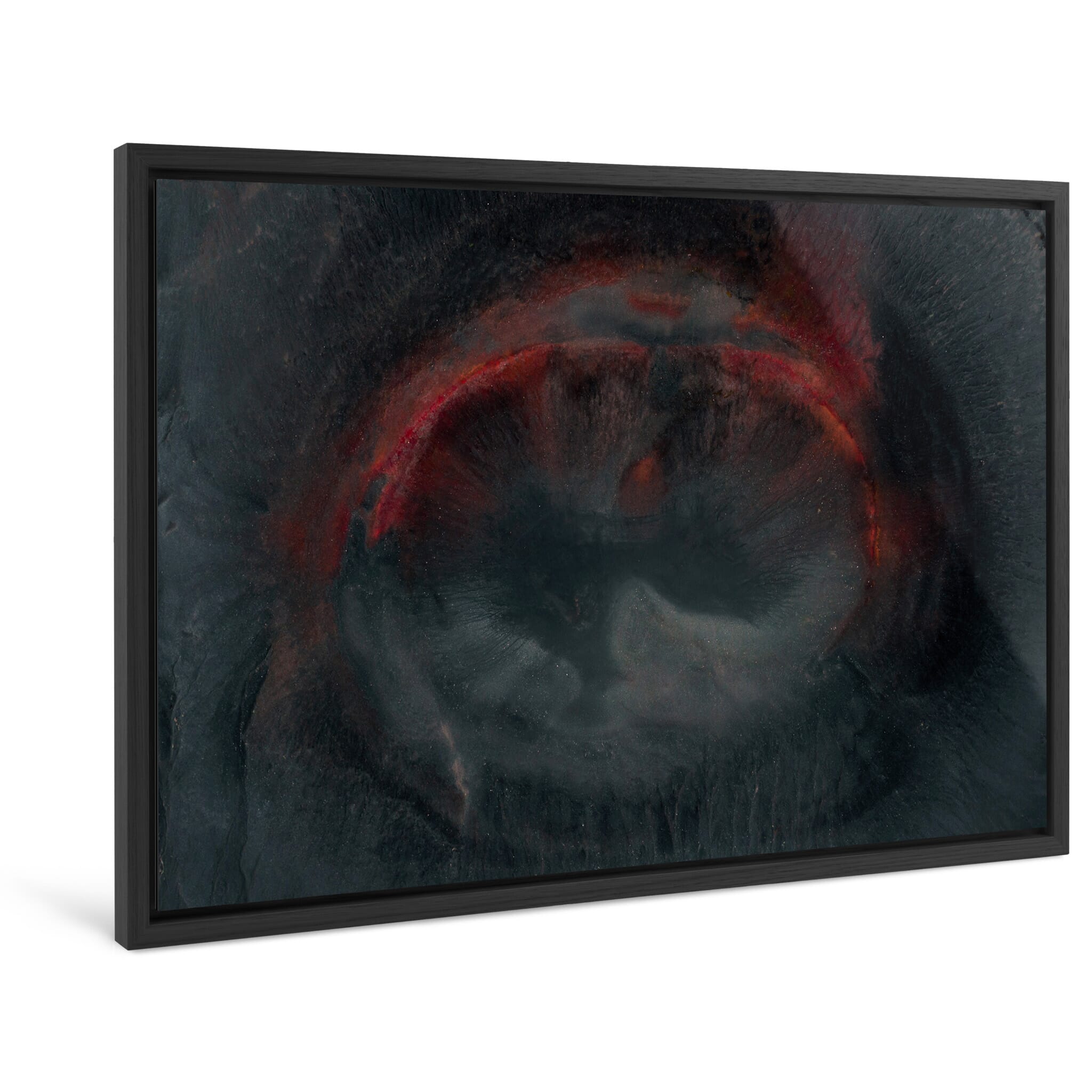 Framed photo print of stark crater textures shaped by volcanic activity