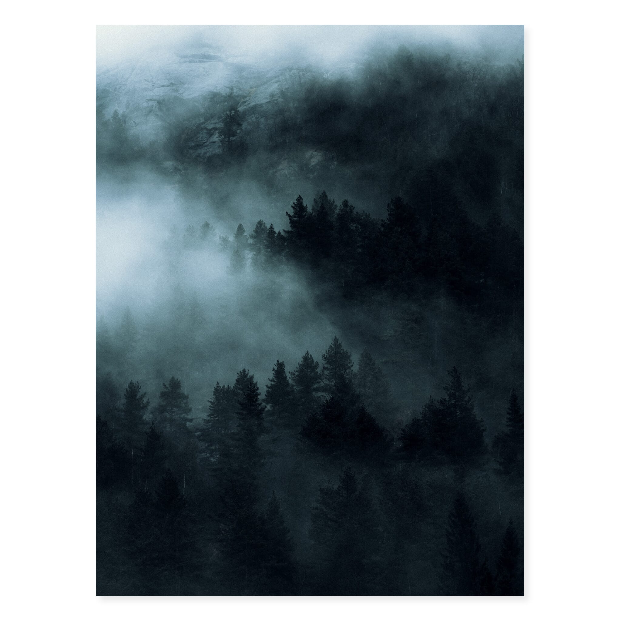 Fine art print of Norway’s Jostedal Valley with forests fading into fog