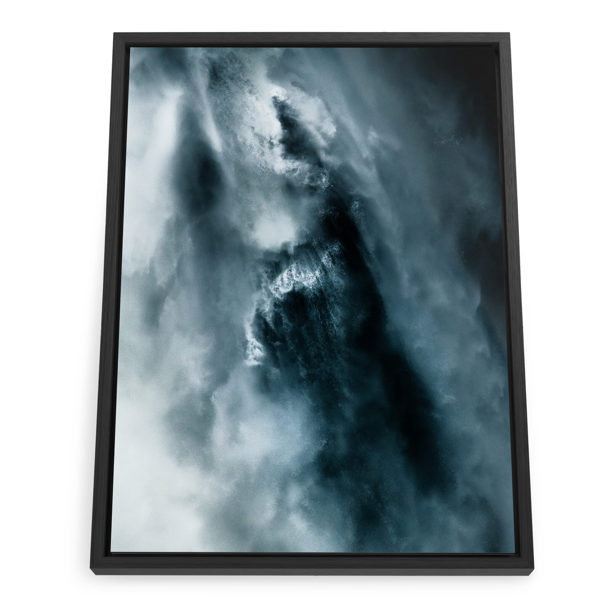 Framed photo print of abstract water patterns with mythical shapes