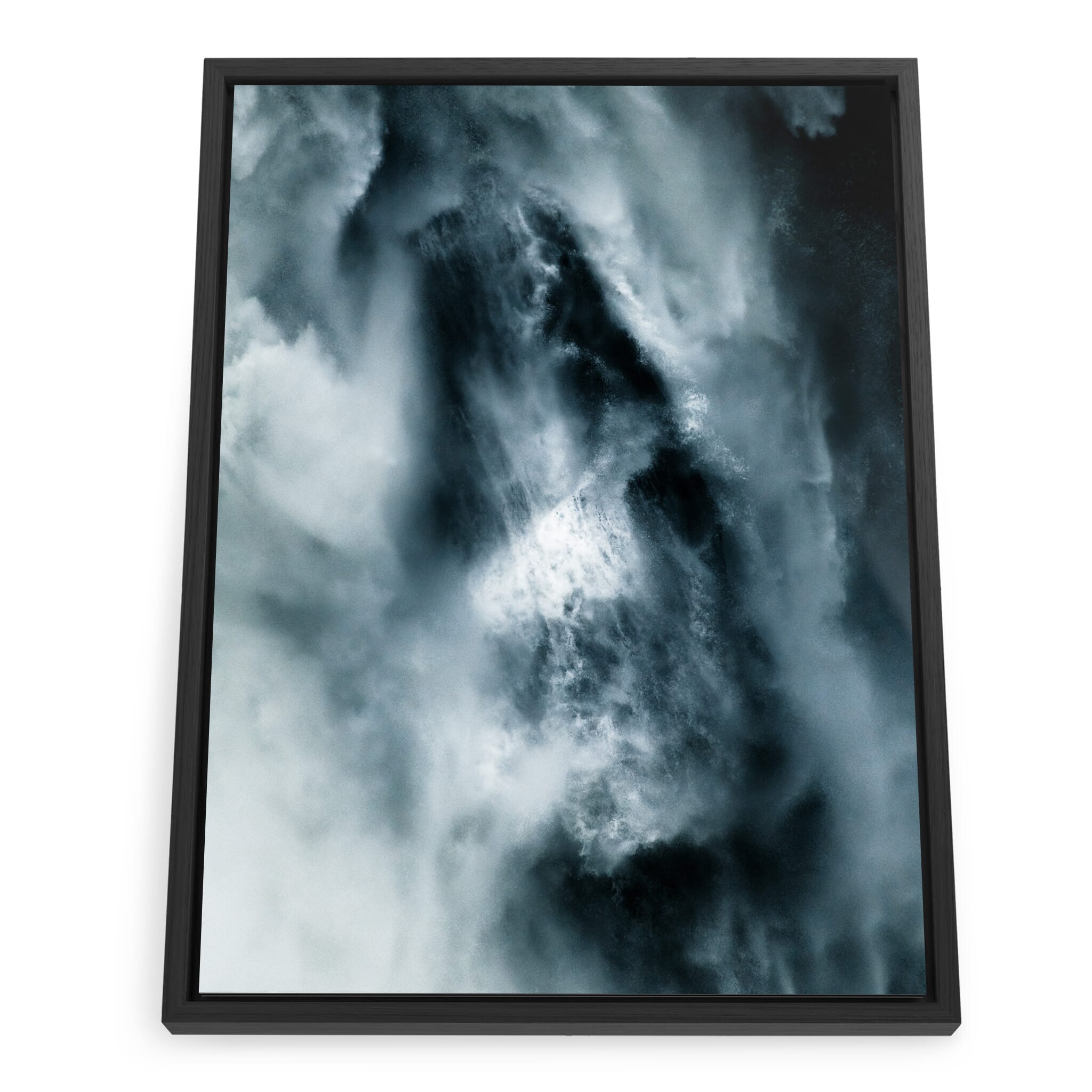 Framed photo print of abstract water patterns with mythical shapes