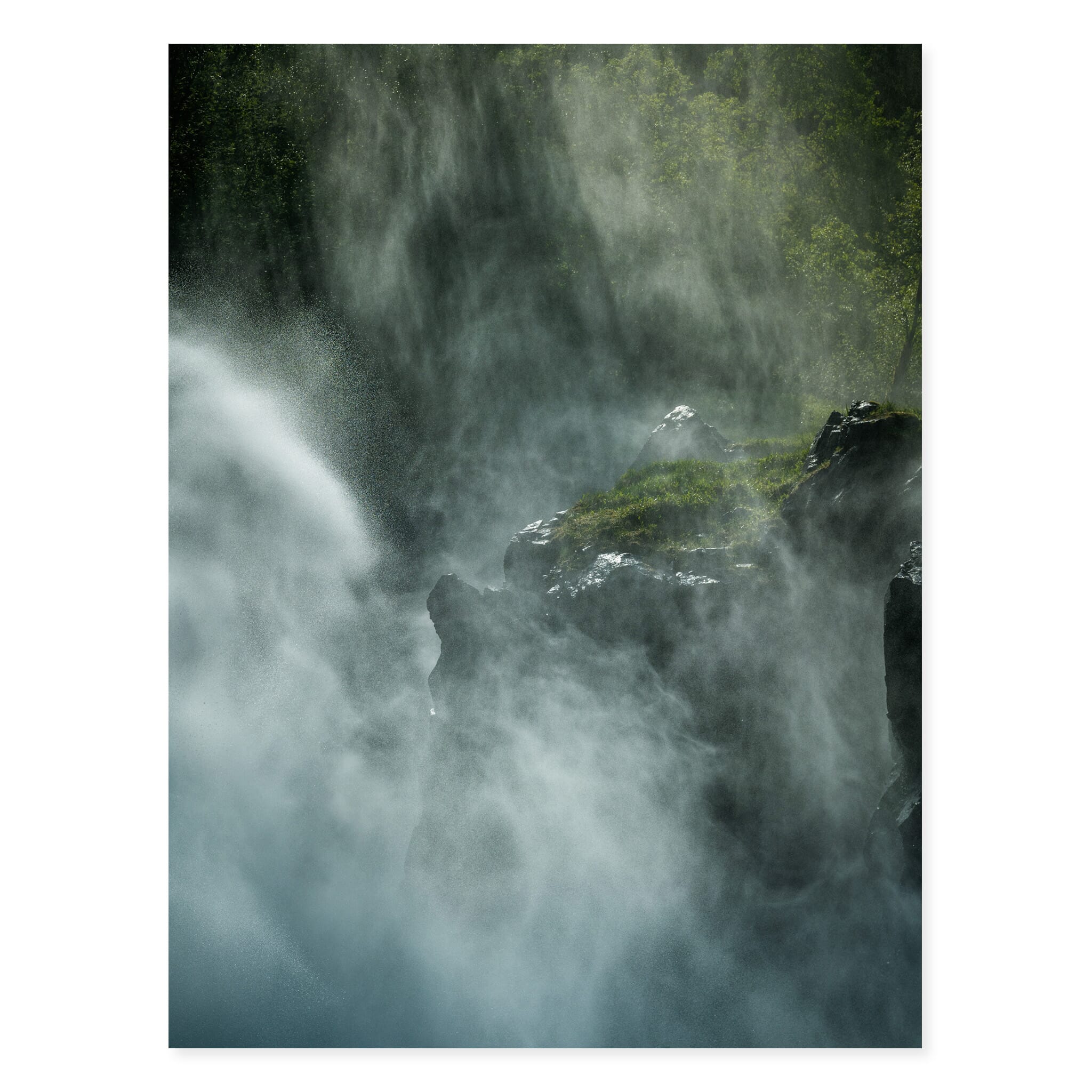 Fine art photo print of Låtefossen twin waterfall with historic stone bridge in Norway