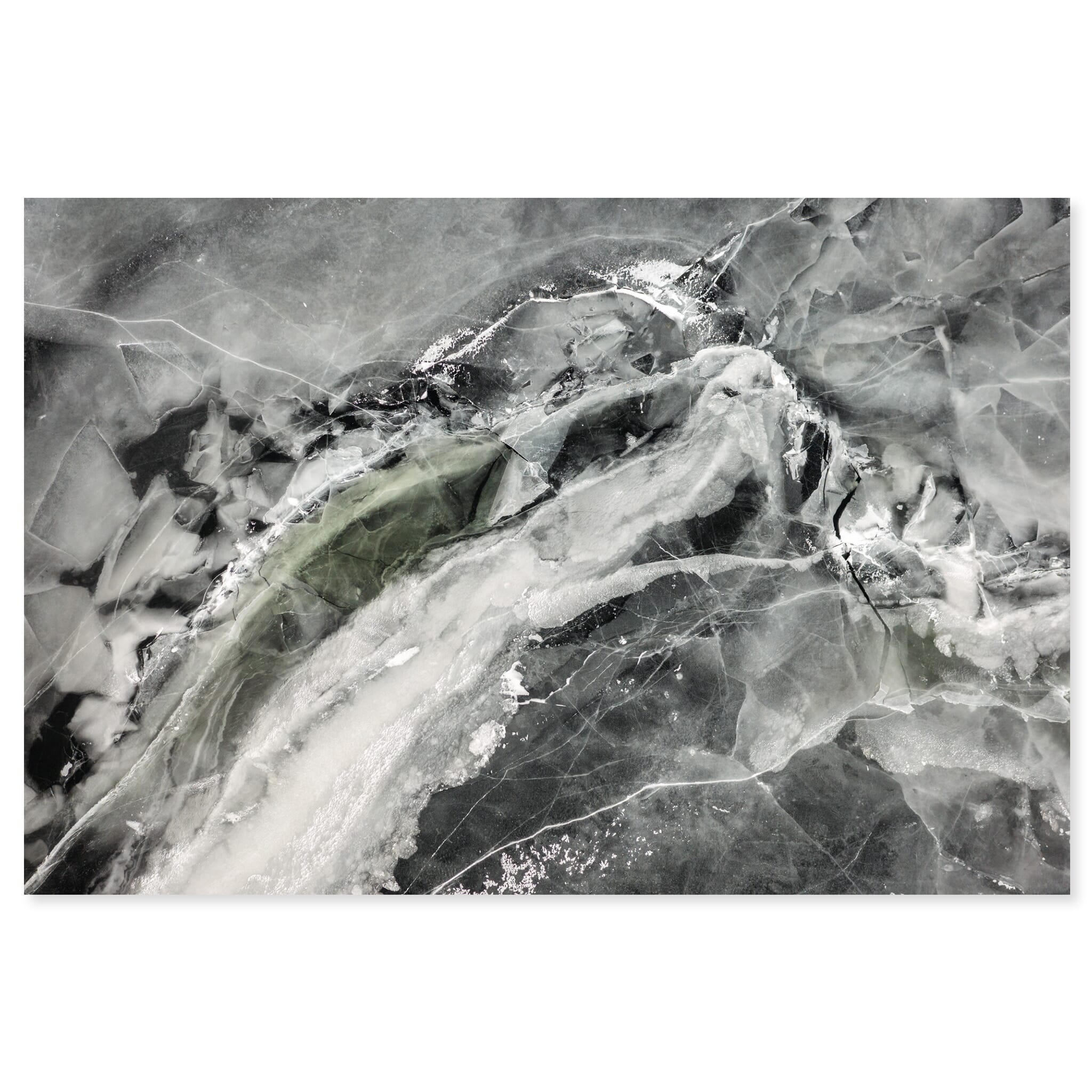 Fine art print of colorful ice streams forming abstract patterns on a frozen lake in Norway