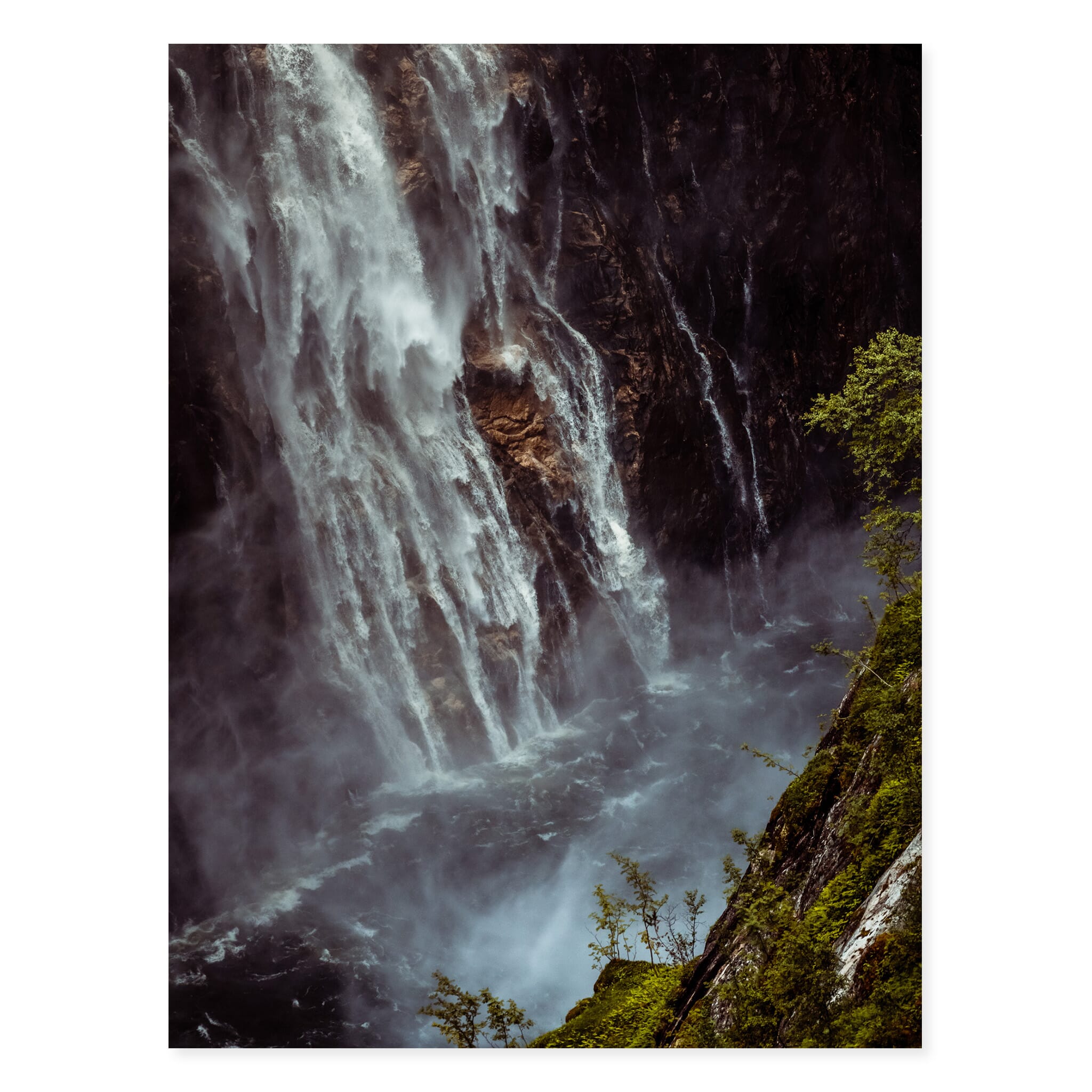 Fine art print of Vøringfossen waterfall plunging into a deep chasm in Norway
